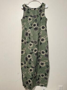 Vintage Kupono Made in Hawaii 100% silk Sleeveless Green Floral Maxi Dress